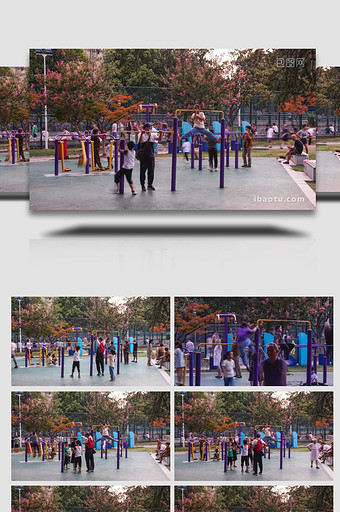 城市公园健身区晨练4K延时摄影图片