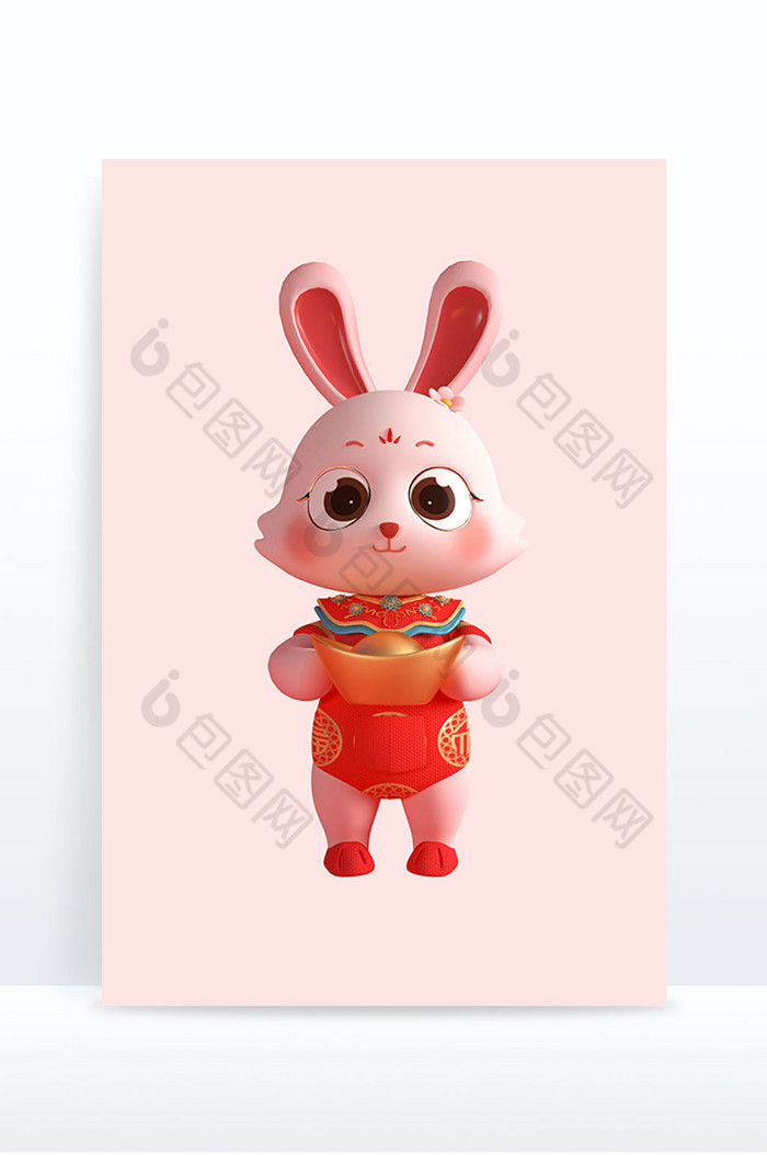 兔年3D红色喜庆可爱卡通兔子3图片图片