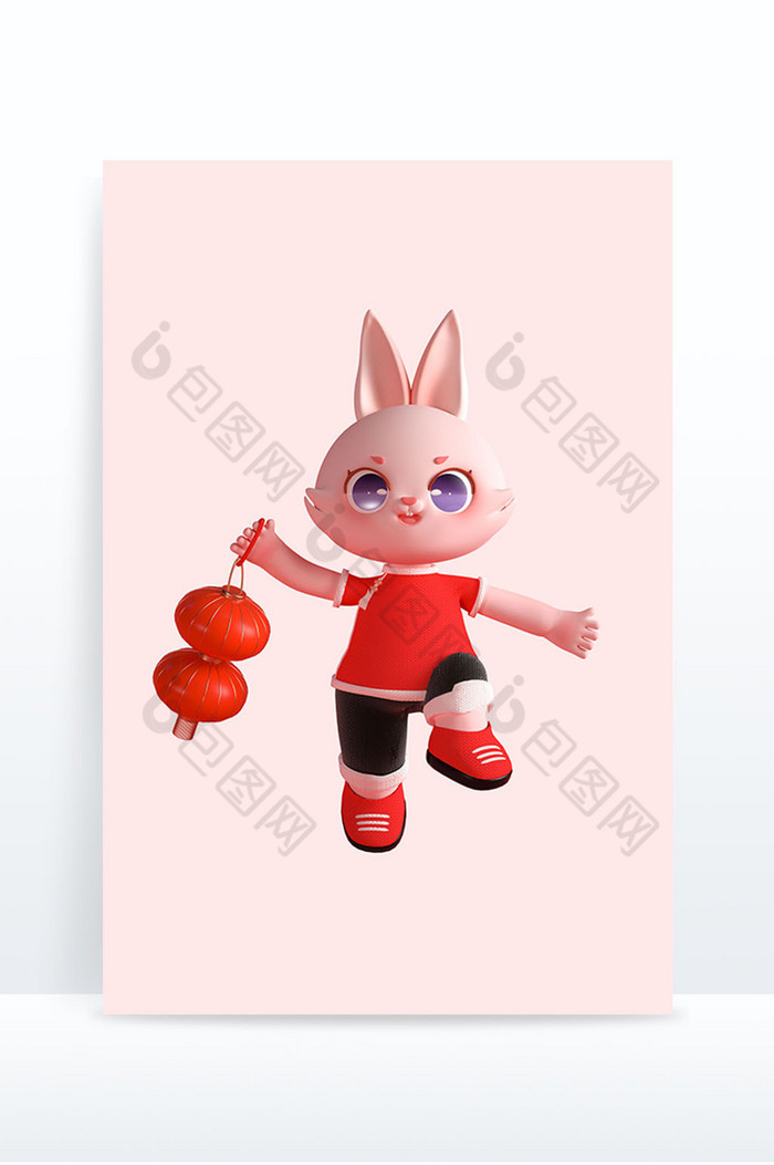 兔3D兔子3D红色喜庆可爱卡通兔子图片