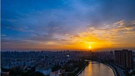 城市高楼朝霞日出城市风光延时