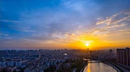 城市高楼朝霞日出城市风光延时