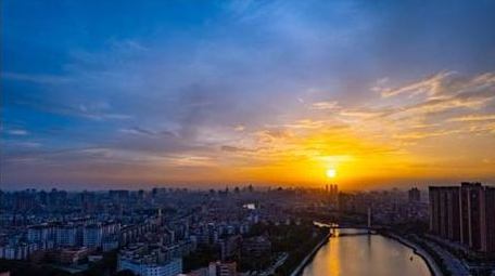 城市高楼朝霞日出城市风光延时