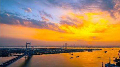 自然风光港口海洋交汇朝霞日出