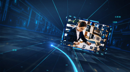 蓝色光效科技企业图文展示模板