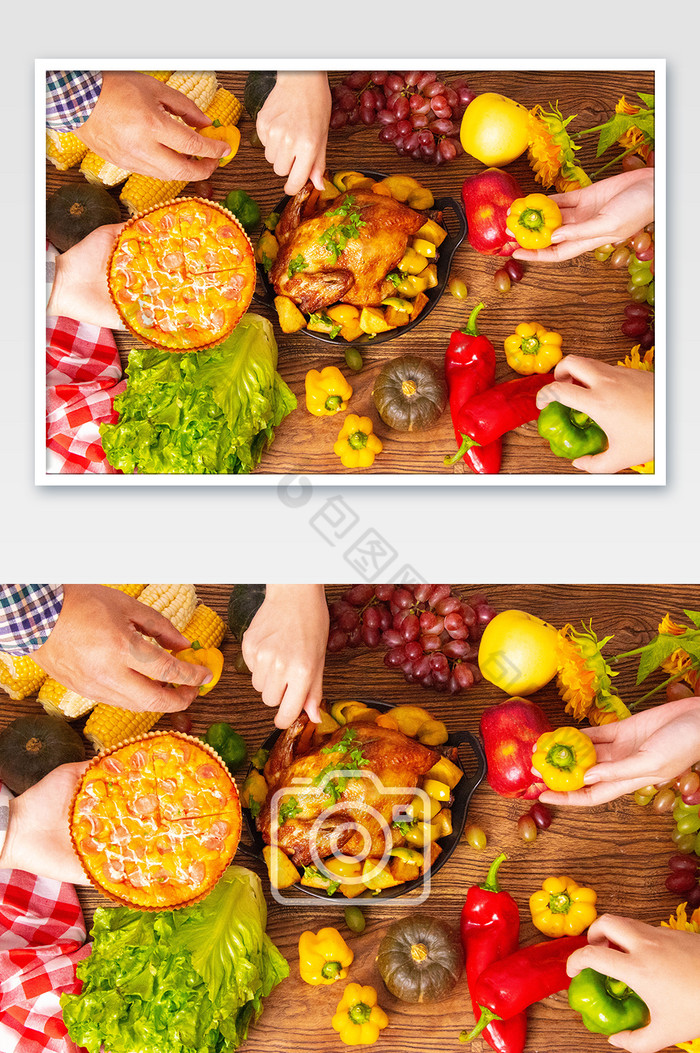 感恩节美食烤鸡苹果玉米葡萄图片图片
