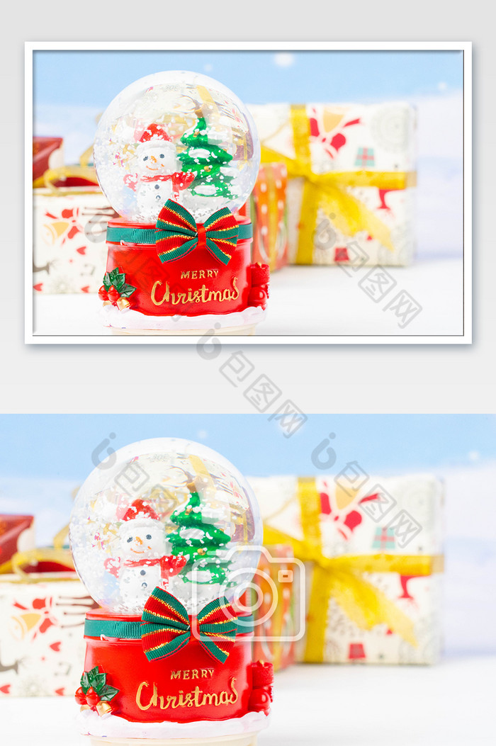 圣诞节雪景礼物盒水晶球圣诞装饰图片图片