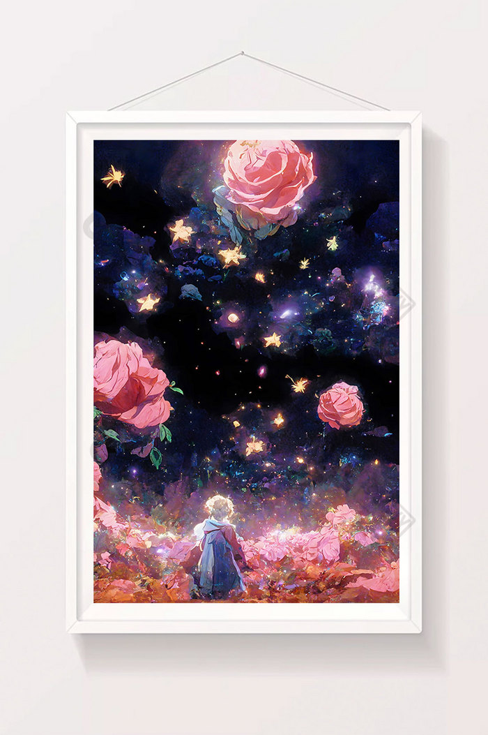 小王子玫瑰花海星空数字艺术插画图片图片