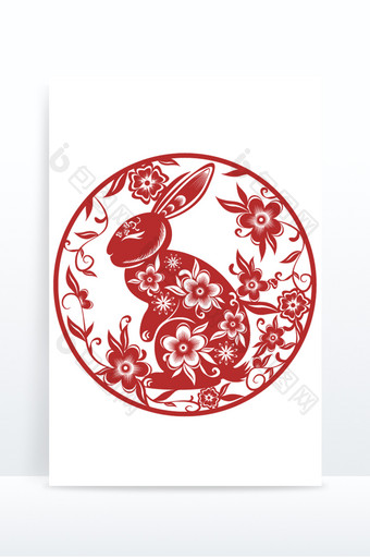 新年兔年春节窗花剪纸花卉矢量图片