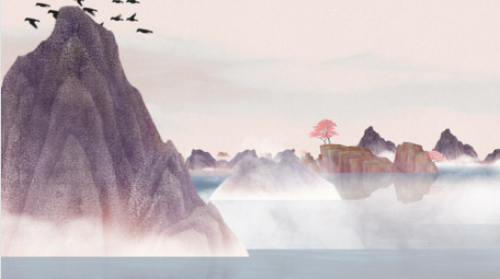 唯美中国山水背景视频AE模板