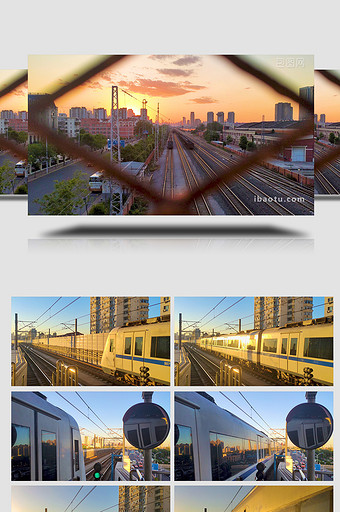 唯美治愈温暖夕阳黄昏下列车驶过图片