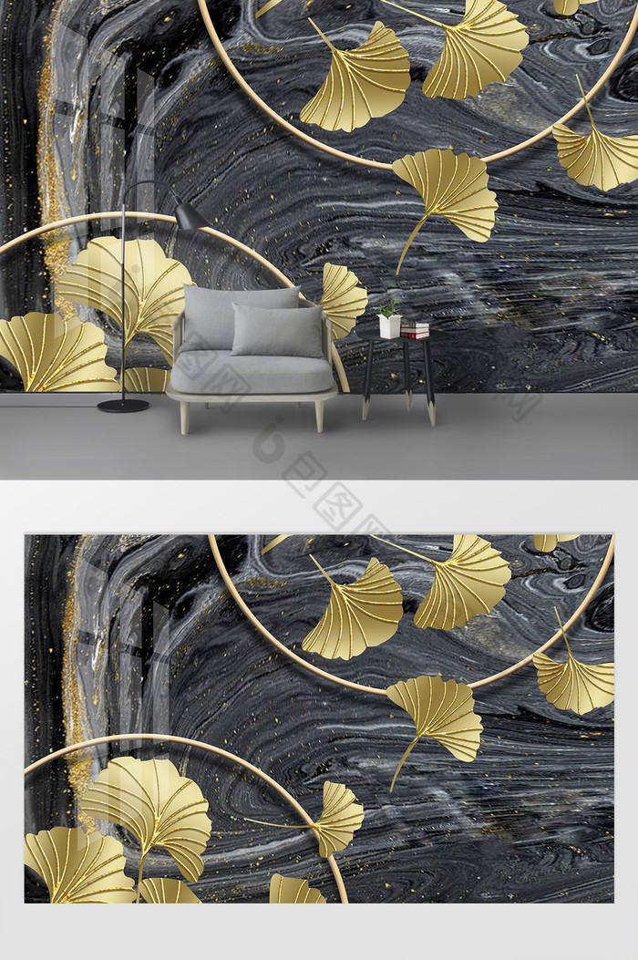 中式浮雕枫叶鎏金轻奢高级背景墙图片图片