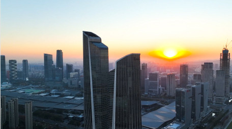 城市地标南京河西日出双子楼4K