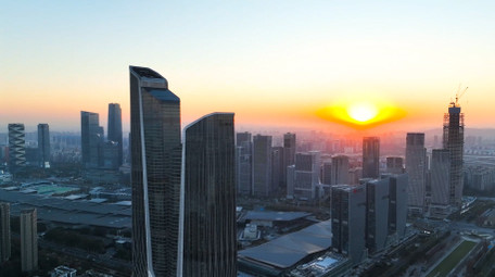 城市地标南京河西日出双子楼4K