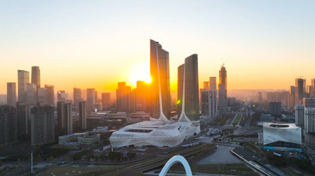 城市地标南京河西日出双子楼4K