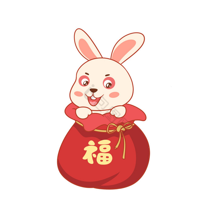 卡通新年兔子红色福袋动图GIF