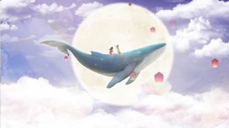 梦幻天空鲸鱼背景视频