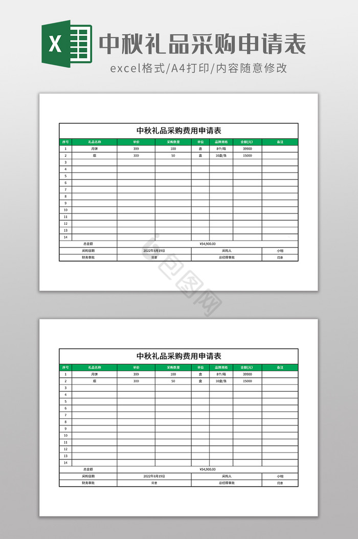 中秋礼品采购费用申请表