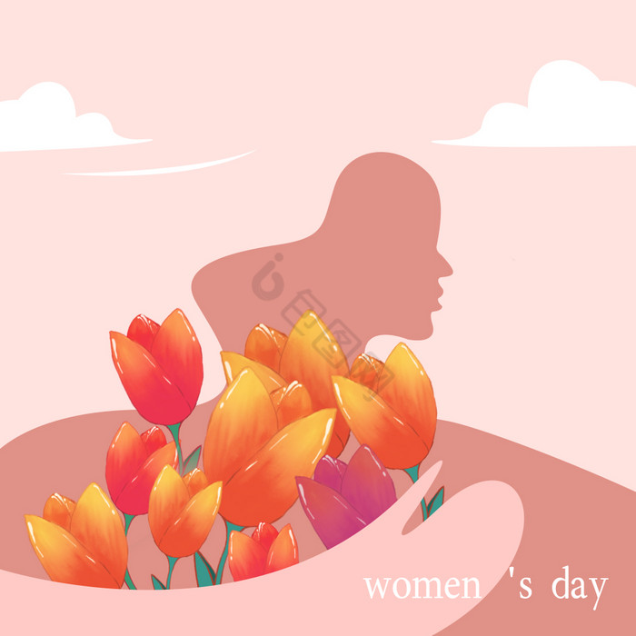 38妇女节女性郁金香花朵动图