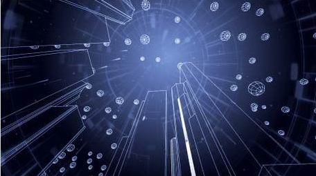 炫酷动态城市轮廓线穿梭背景视频