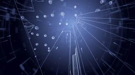 炫酷动态城市轮廓线穿梭背景视频