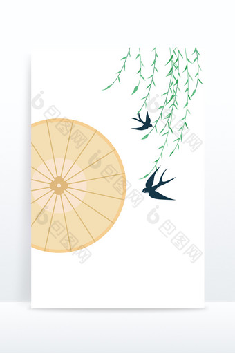 清明节古风雨伞柳条燕子元素图片