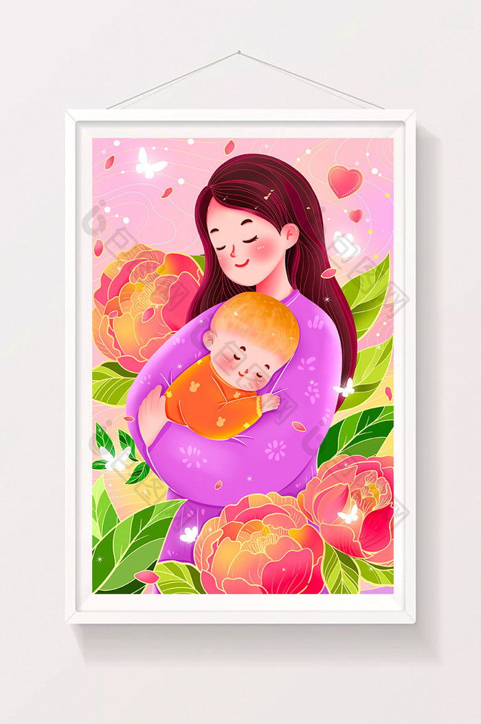 温馨母亲抱着孩子插画图片图片