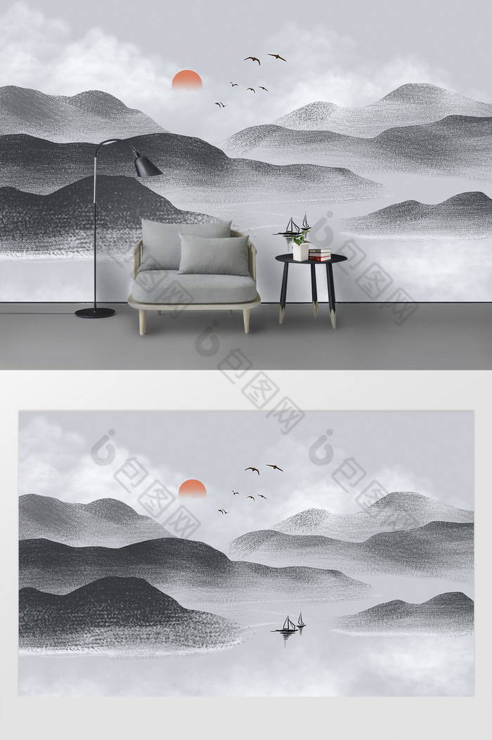 新中式山水水墨背景图片图片