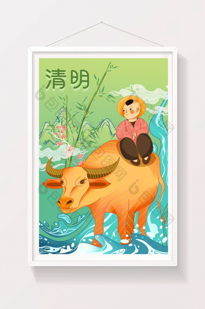 清明节牧童山水插画图片图片