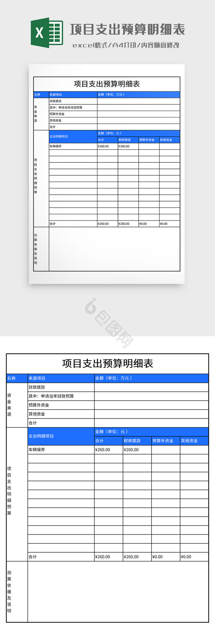 项目支出预算明细表