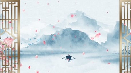 唯美水墨桃花屏风背景视频