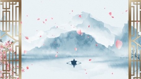 唯美水墨桃花屏风背景视频