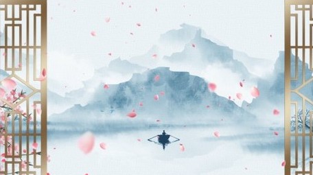 唯美水墨桃花屏风背景视频