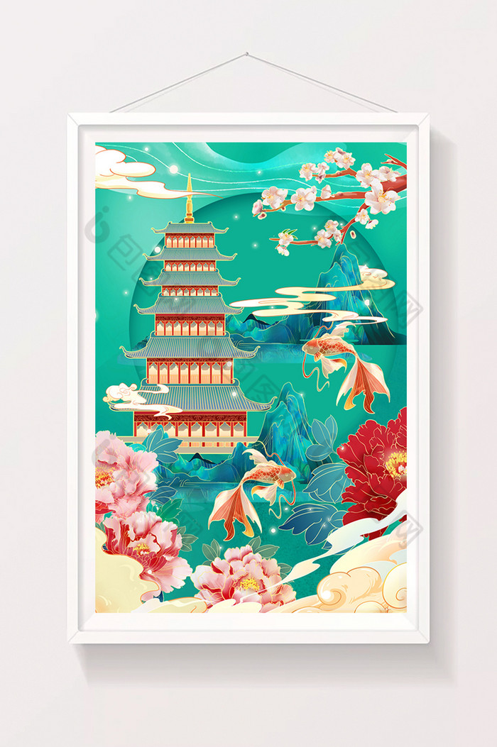 陕西太后塔风景插画图片图片