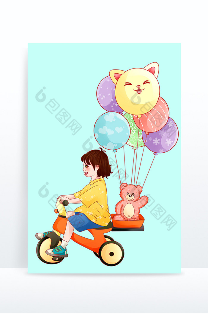 六一61儿童节小孩气球骑车熊图片图片