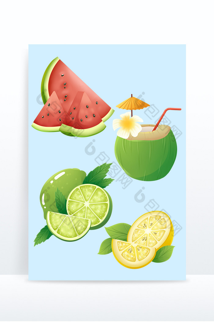 夏日夏天水果清凉柠檬西瓜椰子图片图片