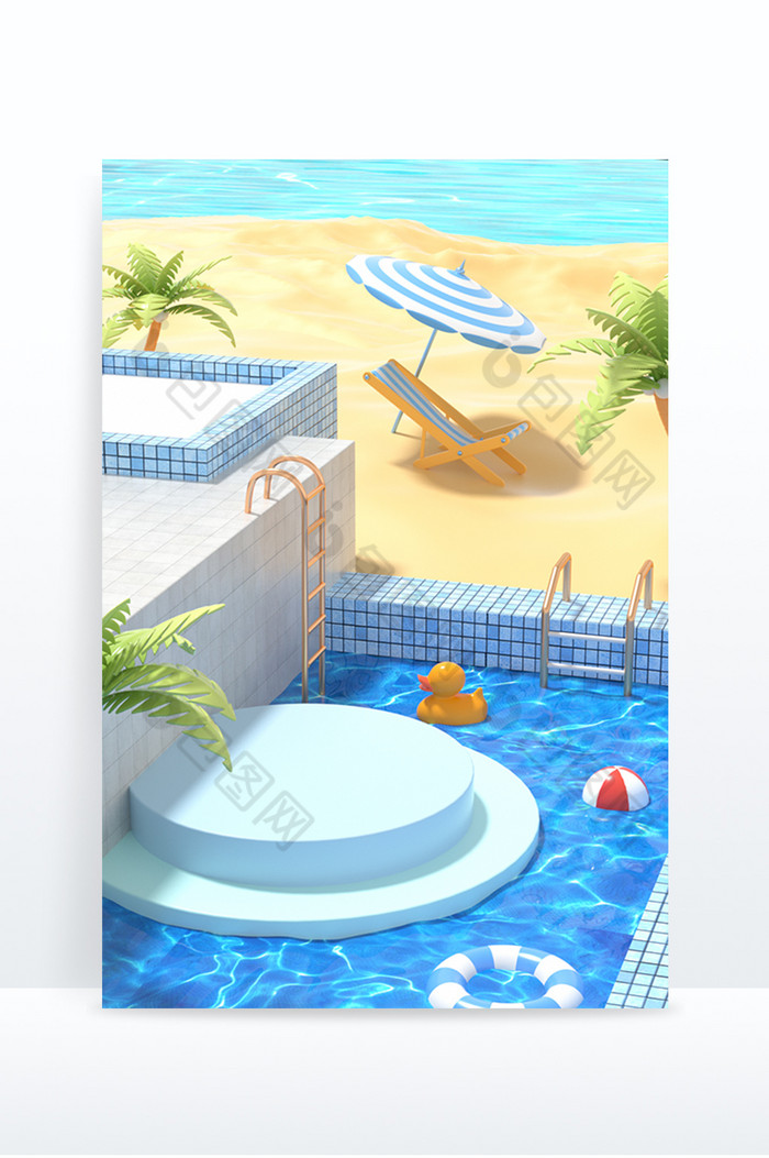C4D夏日户外清新泳池电商展台图片图片