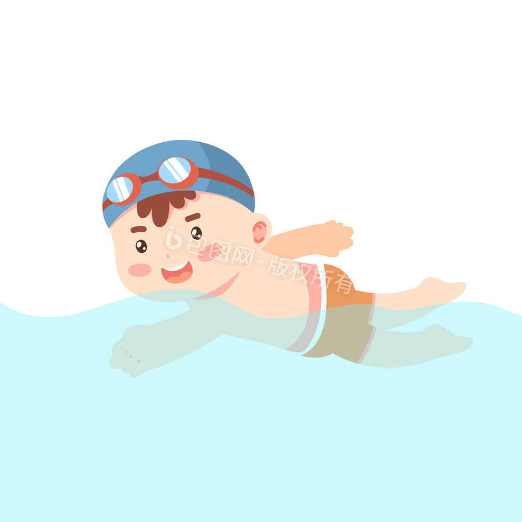 卡通戴泳帽小男孩游泳动图GIF图片
