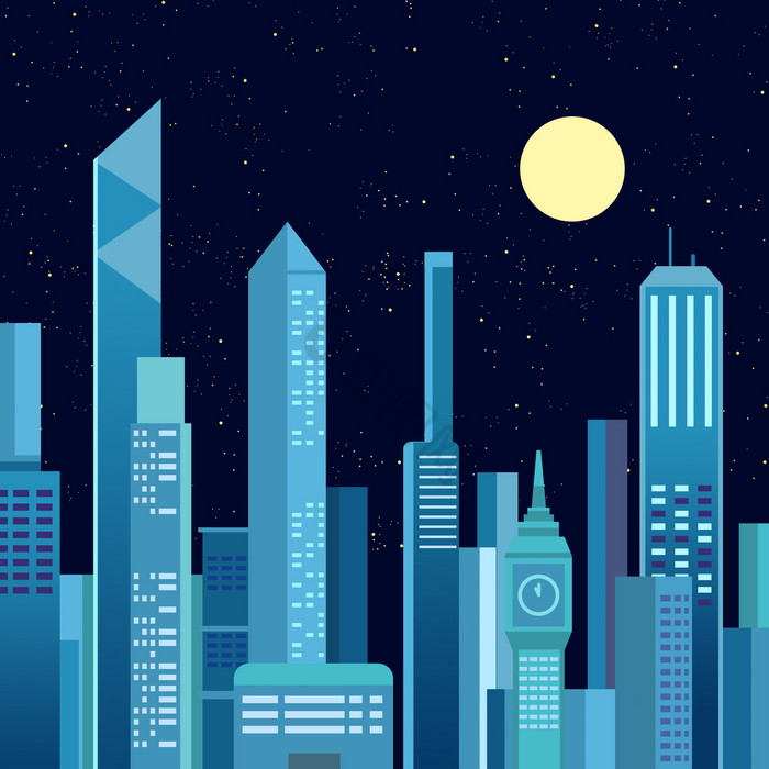 扁平夜晚的城市动图GIF