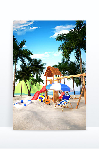 C4D夏日沙滩游乐设备创意场景图片