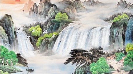 4k大气古风山水瀑布背景视频