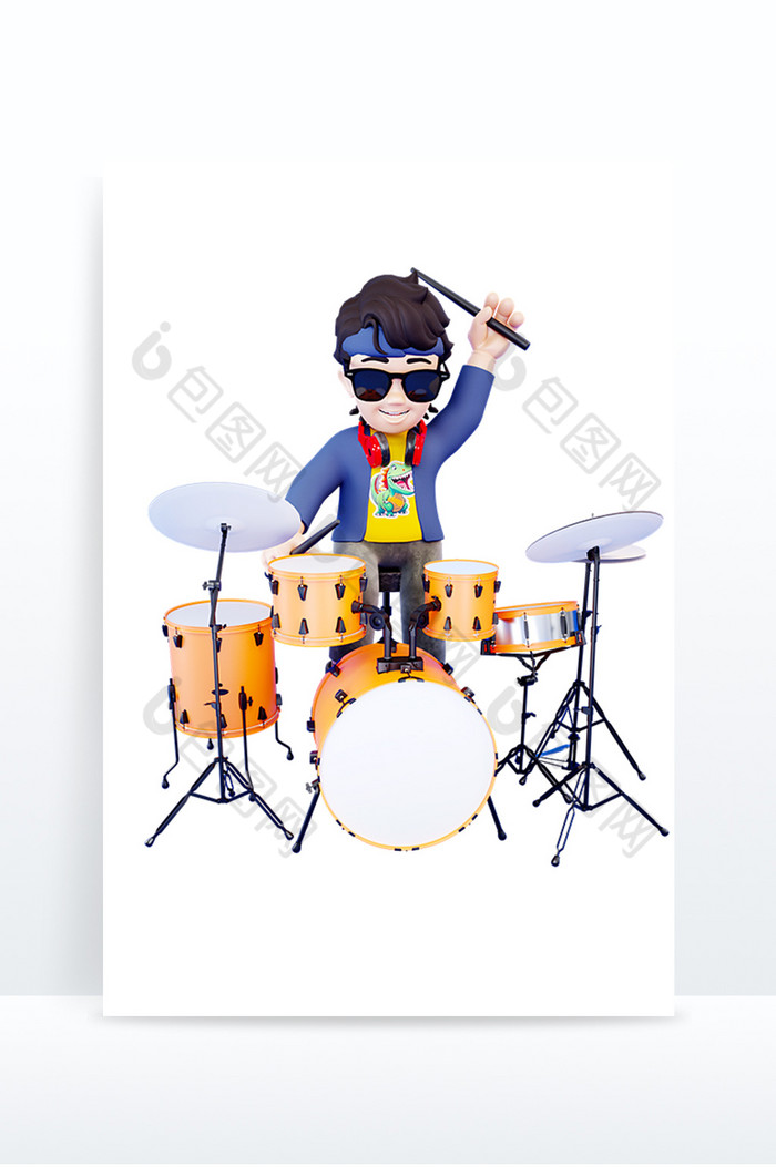 C4D架子鼓演奏音乐节男孩人物图片图片