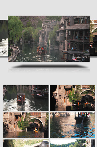 安逸江南小镇水面划船游玩实拍图片