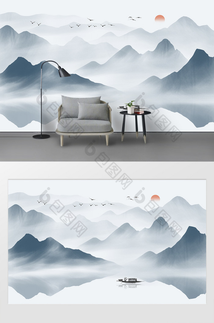 新中式山水墨画背景图片图片