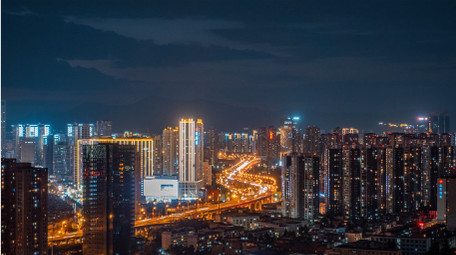 城市大气蜿蜒公路车流夜景延时