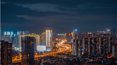 城市大气蜿蜒公路车流夜景延时