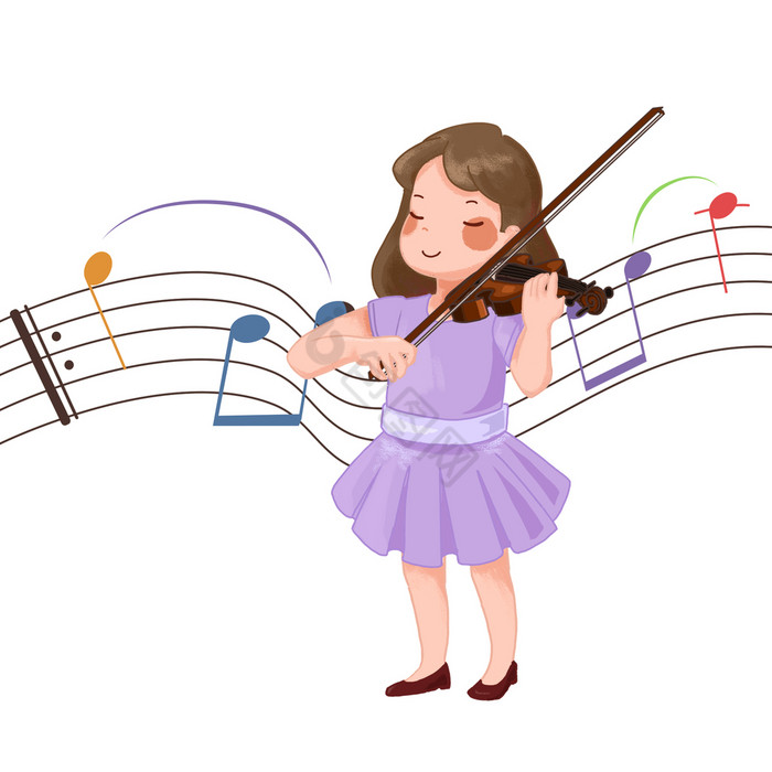 卡通小女孩拉小提琴动图GIF