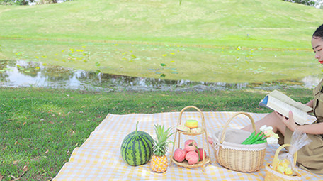 东方人像女孩户外露营阅读4K