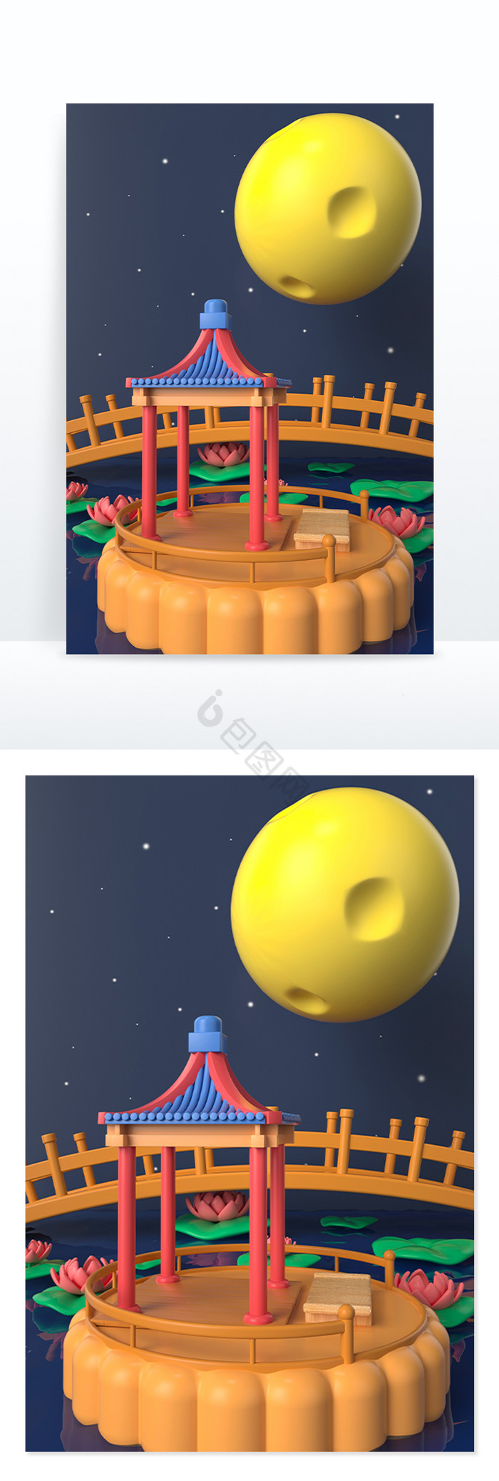 3d立体中秋节创意赏月场景