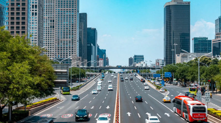 城市交通北京国贸车水马龙延时