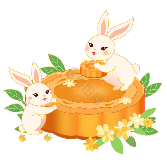 黄色中秋兔子月饼桂花元素GIF